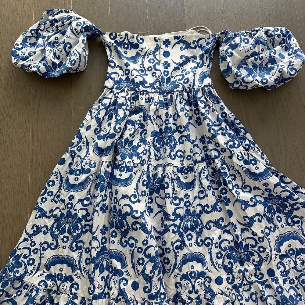 Borgo De Nor Julia Cotton Dress Venezia Blue Off the Shoulder Button UK 12 US 8 - Picture 10 of 11